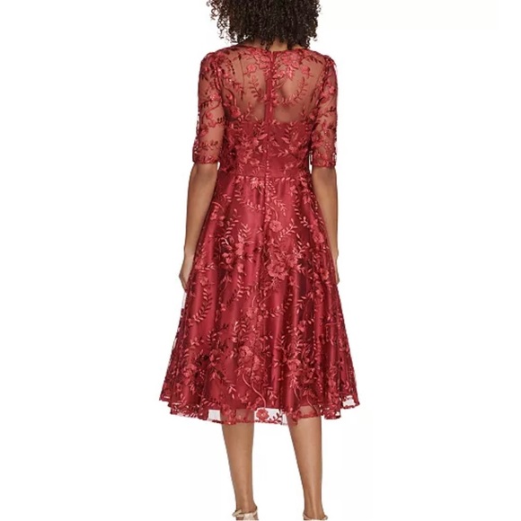 Eliza J Women's Embroidered Elbow-Sleeve Red Dress - Picture 4 of 4